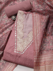 Neck Embroidered Chanderi Unstitched Suit With Dupatta