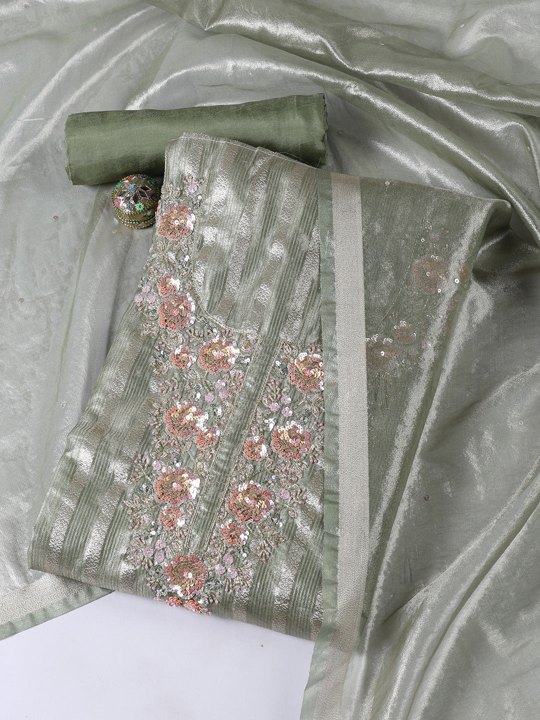 Neck Embroidered Tissue Unstitched Suit With Dupatta