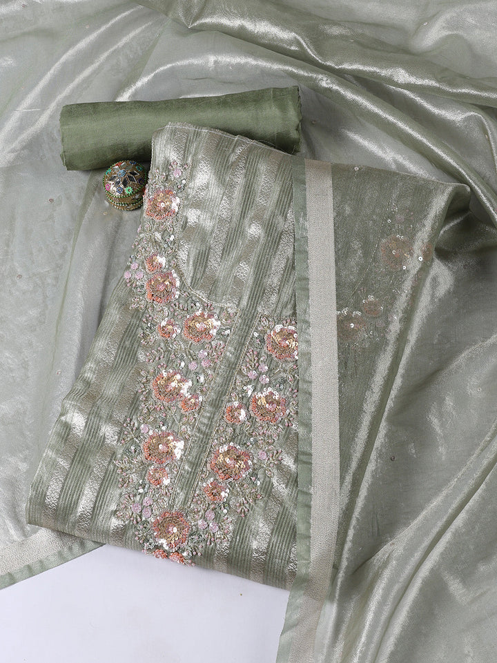 Neck Embroidered Tissue Unstitched Suit With Dupatta