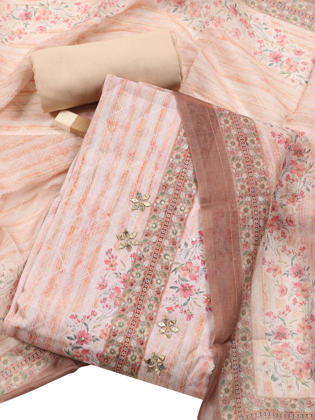 Neck Patti Linen Unstitched Suit With Dupatta