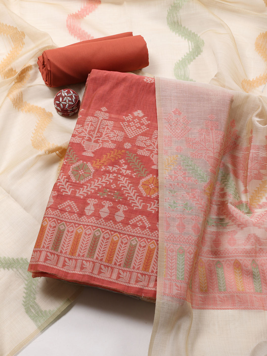 Jamdani Chanderi Unstitched Suit Piece With Dupatta