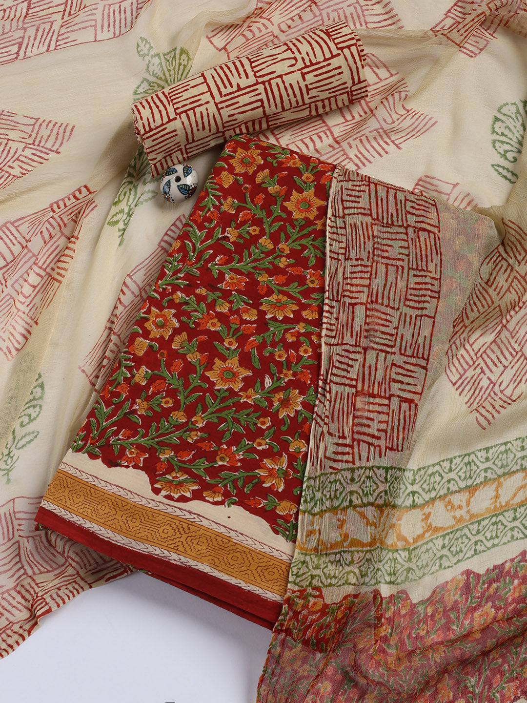 Printed Cotton Blend Unstitched Suit With Dupatta