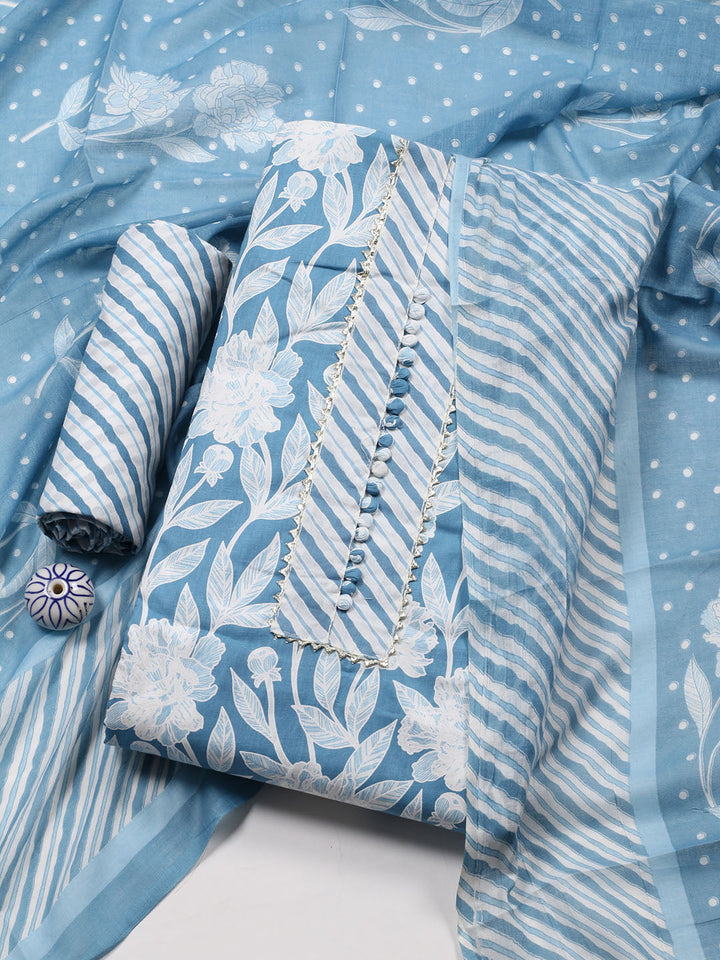 Neck Patti Cotton Blend Unstitched Suit With Dupatta