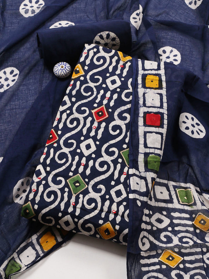 Printed Cotton Blend Unstitched Suit With Dupatta