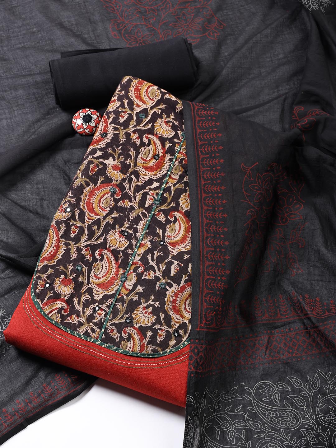 Printed Cotton Blend Unstitched Suit Piece With Dupatta