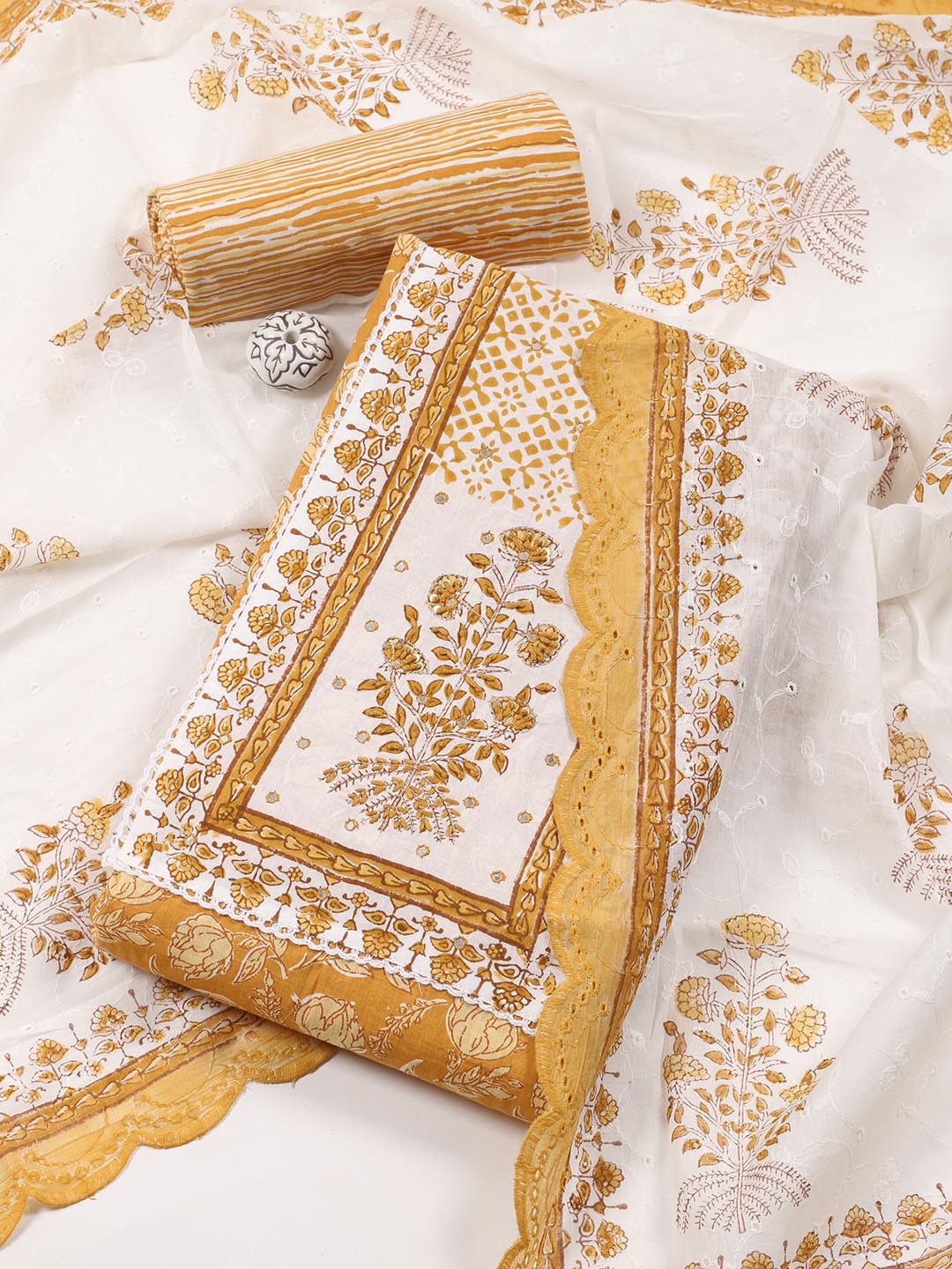 Printed Cotton Blend Unstitched Suit Piece With Dupatta