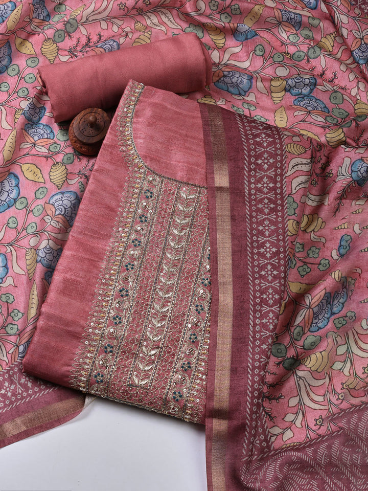Neck Embroidery Art Tussar Unstitched Suit With Dupatta
