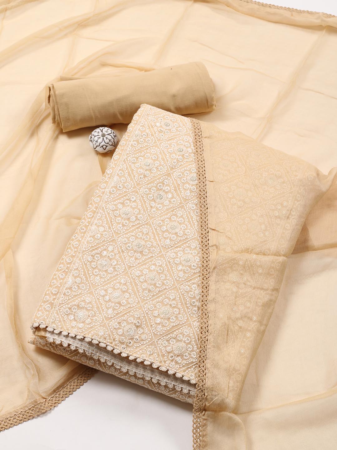 Embroidered Chanderi Unstitched Suit Piece With Dupatta