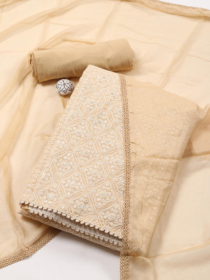 Embroidered Chanderi Unstitched Suit Piece With Dupatta