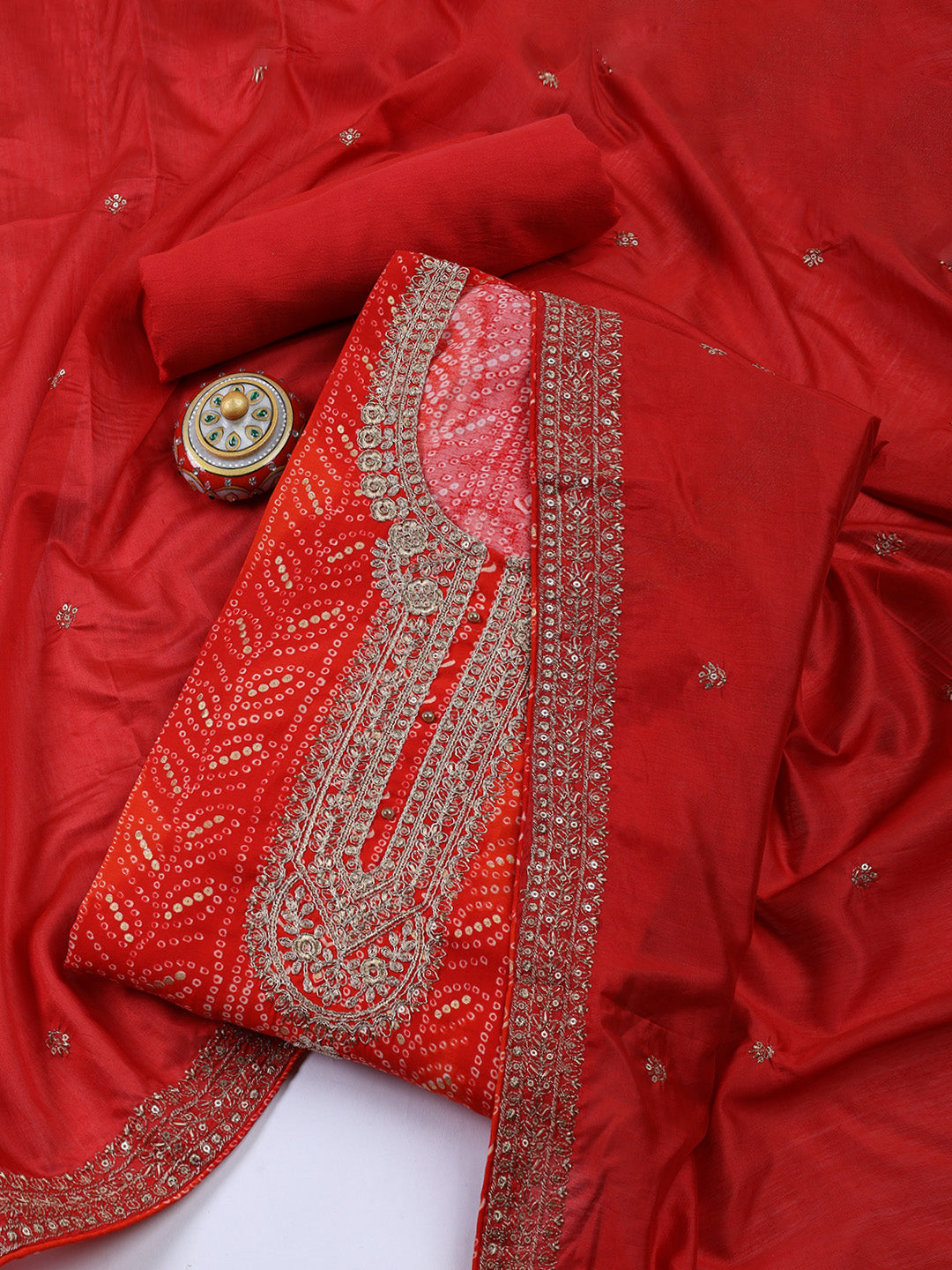 Neck Embroidered Cotton Blend Unstitched Suit With Dupatta