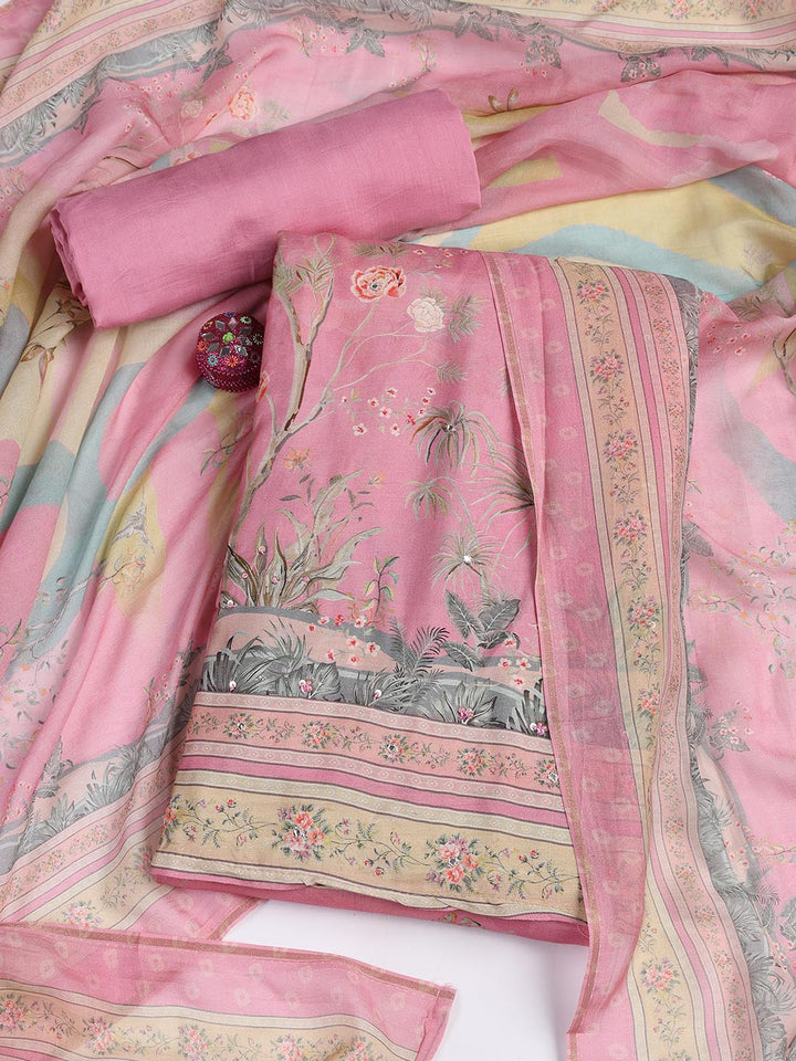Printed Muslin Unstitched Suit With Dupatta