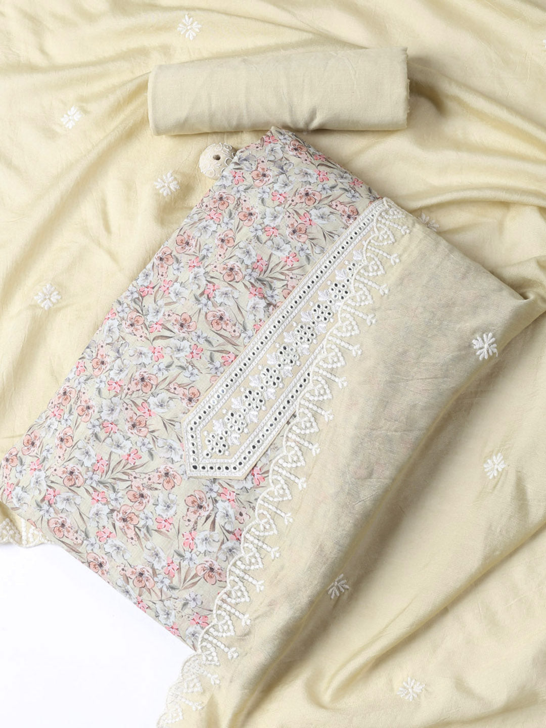 Printed Cotton Blend Unstitched Suit With Dupatta