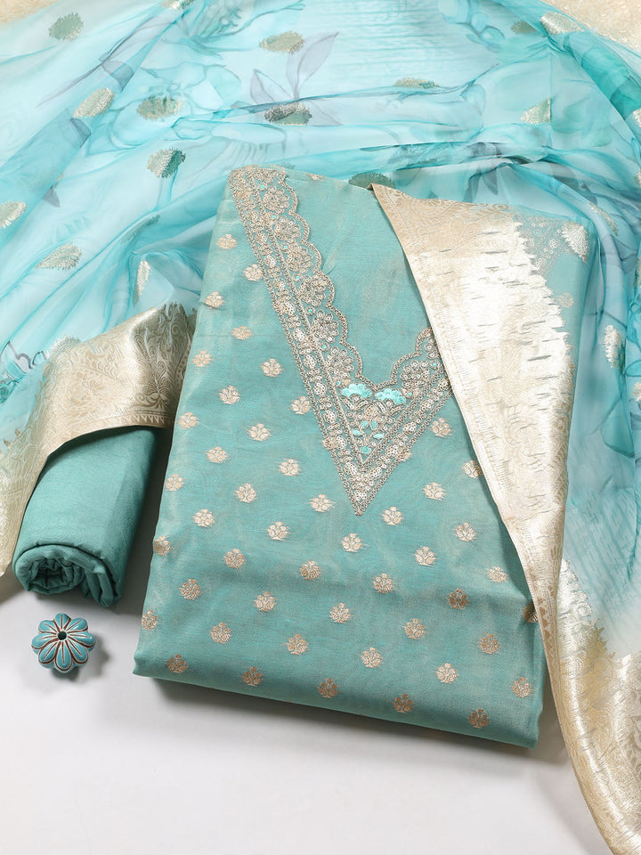 Neck Embroidered Tissue Unstitched Suit Piece With Dupatta