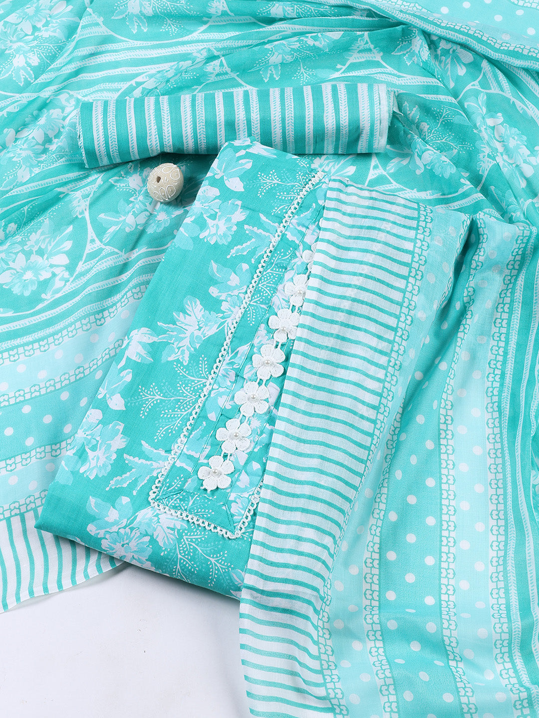 Printed Cotton Blend Unstitched Suit With Dupatta