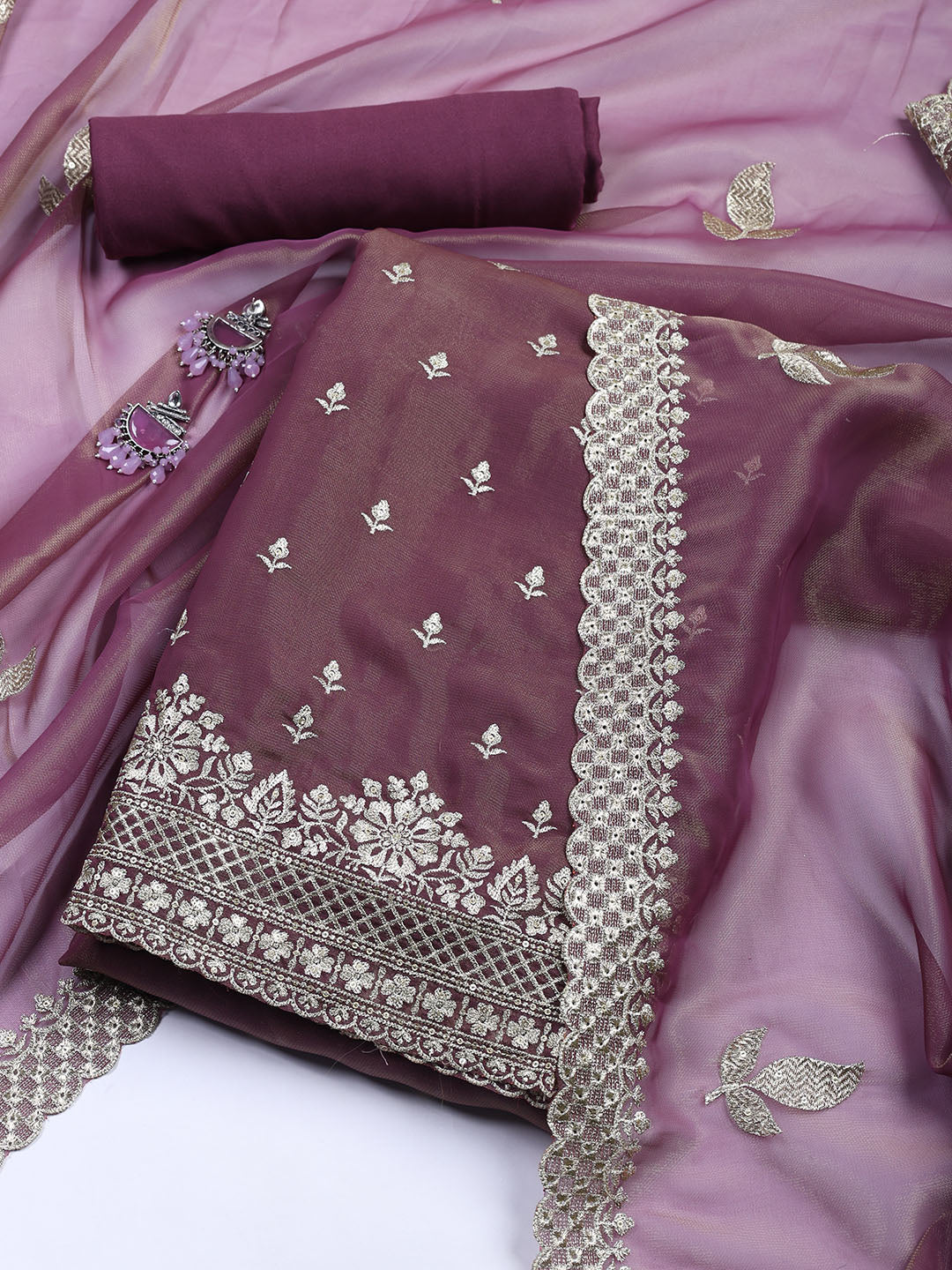 Neck Embroidered Tissue Unstitched Suit With Dupatta