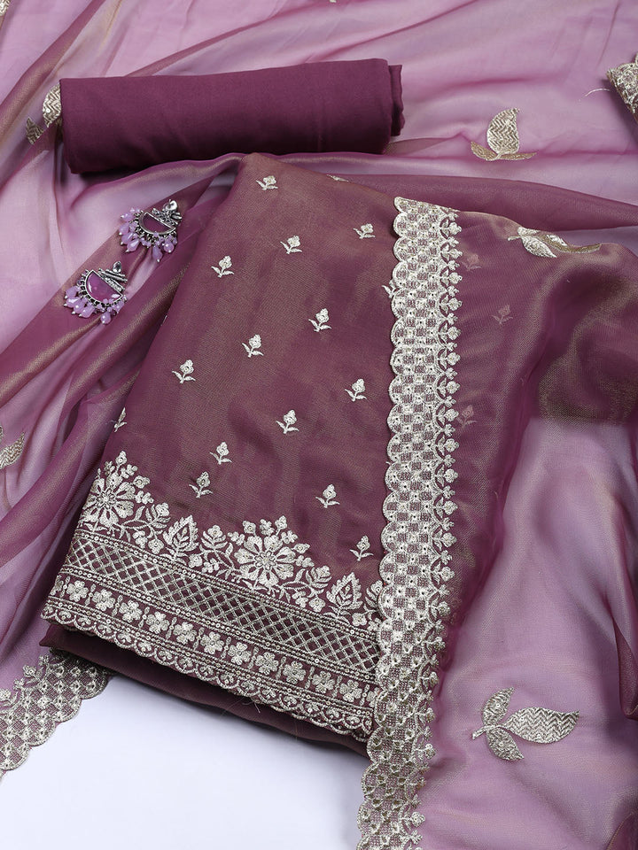 Neck Embroidered Tissue Unstitched Suit With Dupatta