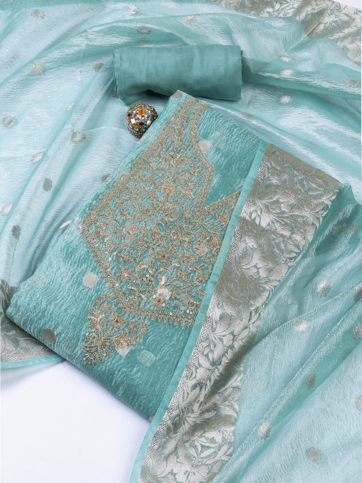 Neck Embroidered Tissue Unstitched Suit Piece With Dupatta