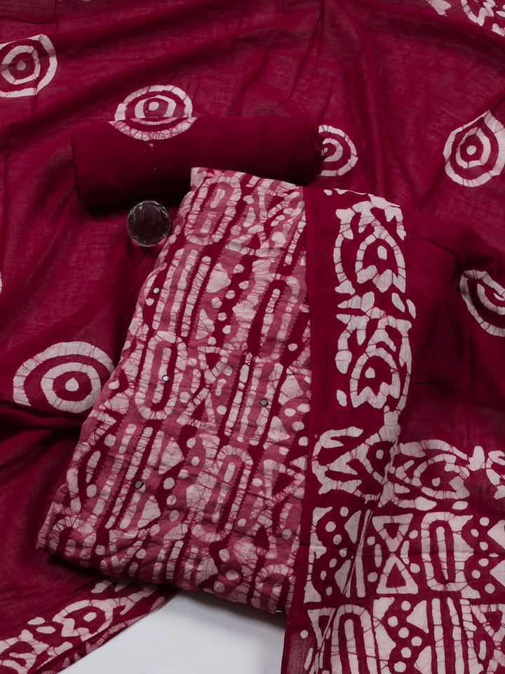Printed Cotton Blend Unstitched Suit With Dupatta
