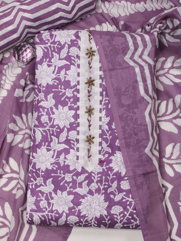 Printed Cotton Blend Unstitched Suit With Dupatta