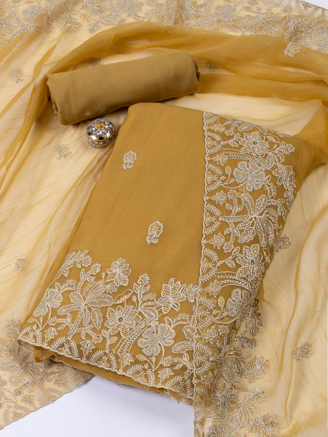 Embroidered Organza Unstitched Suit With Dupatta
