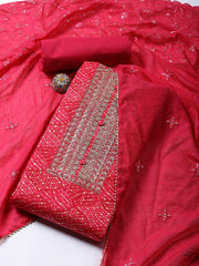 Neck Embroidered Cotton Blend Unstitched Suit Piece With Dupatta