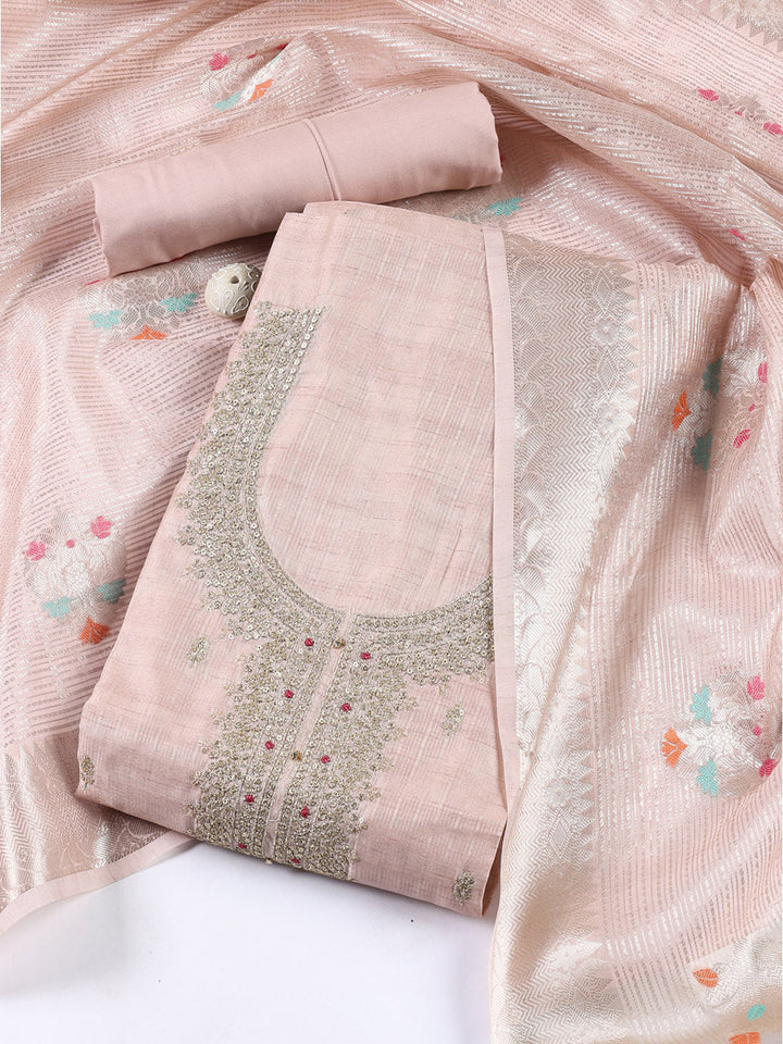 Neck Embroidered Tissue Unstitched Suit Piece With Dupatta