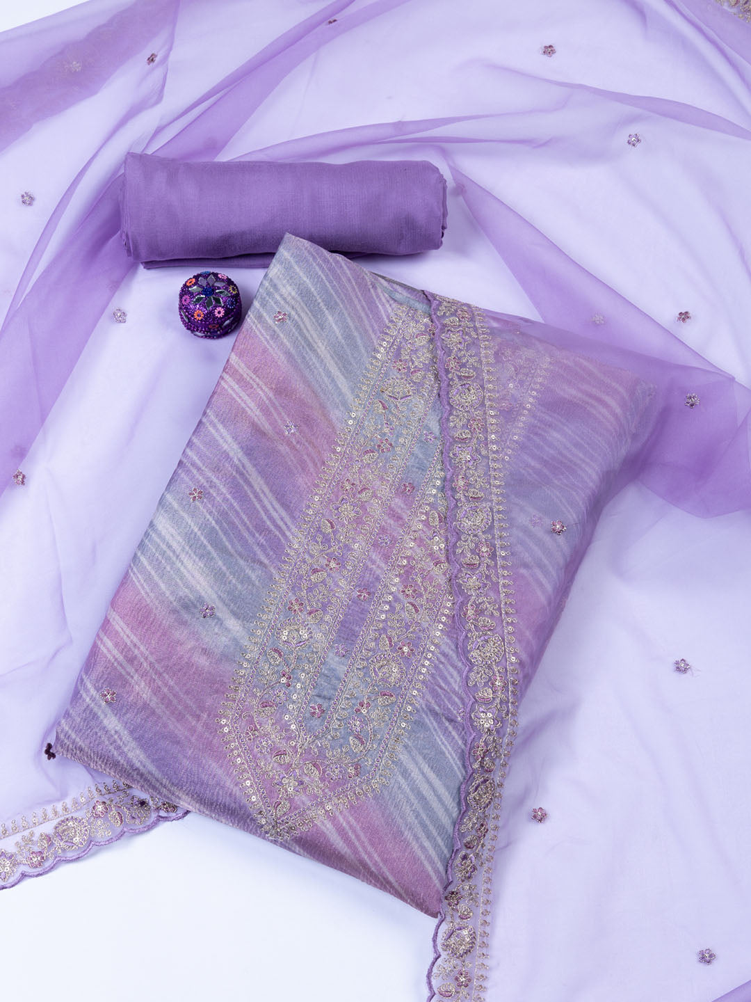 Neck Embroidery Tissue Unstitched Suit Piece With Dupatta