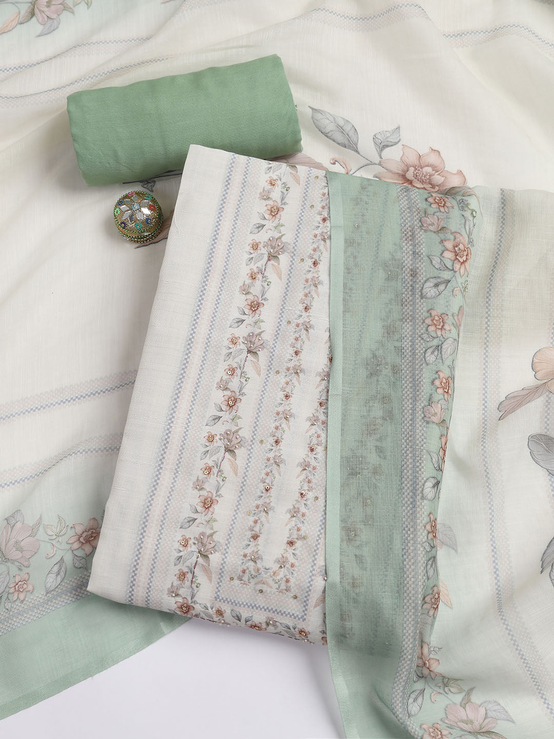 Printed Linen Unstitched Suit Piece With Dupatta