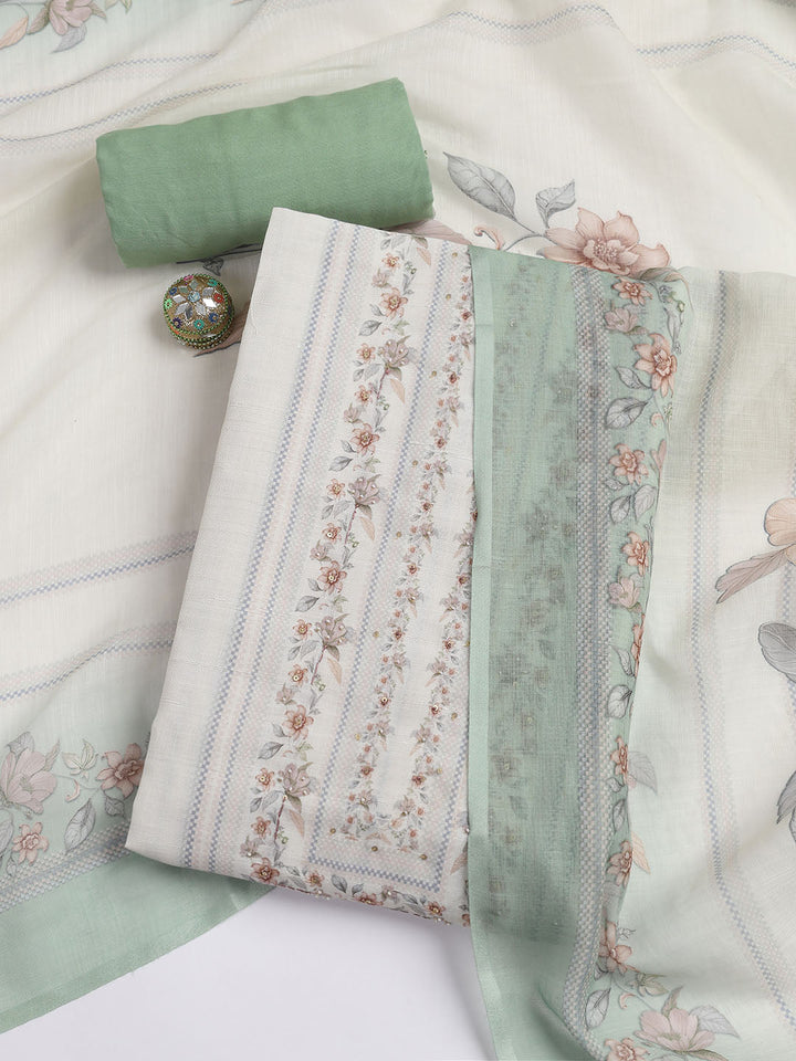 Printed Linen Unstitched Suit Piece With Dupatta