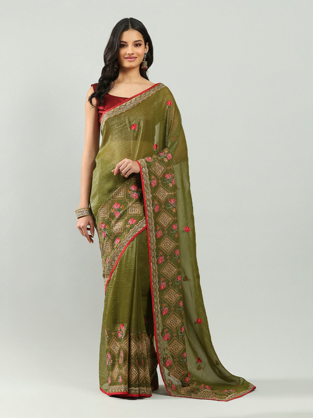 Embroidery Border Organza Saree