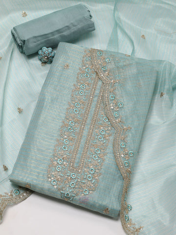 Neck Embroidery Chanderi Unstitched Suit With Dupatta