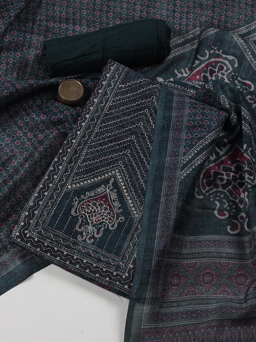 Neck Embroidery Tussar Unstitched Suit Piece With Dupatta