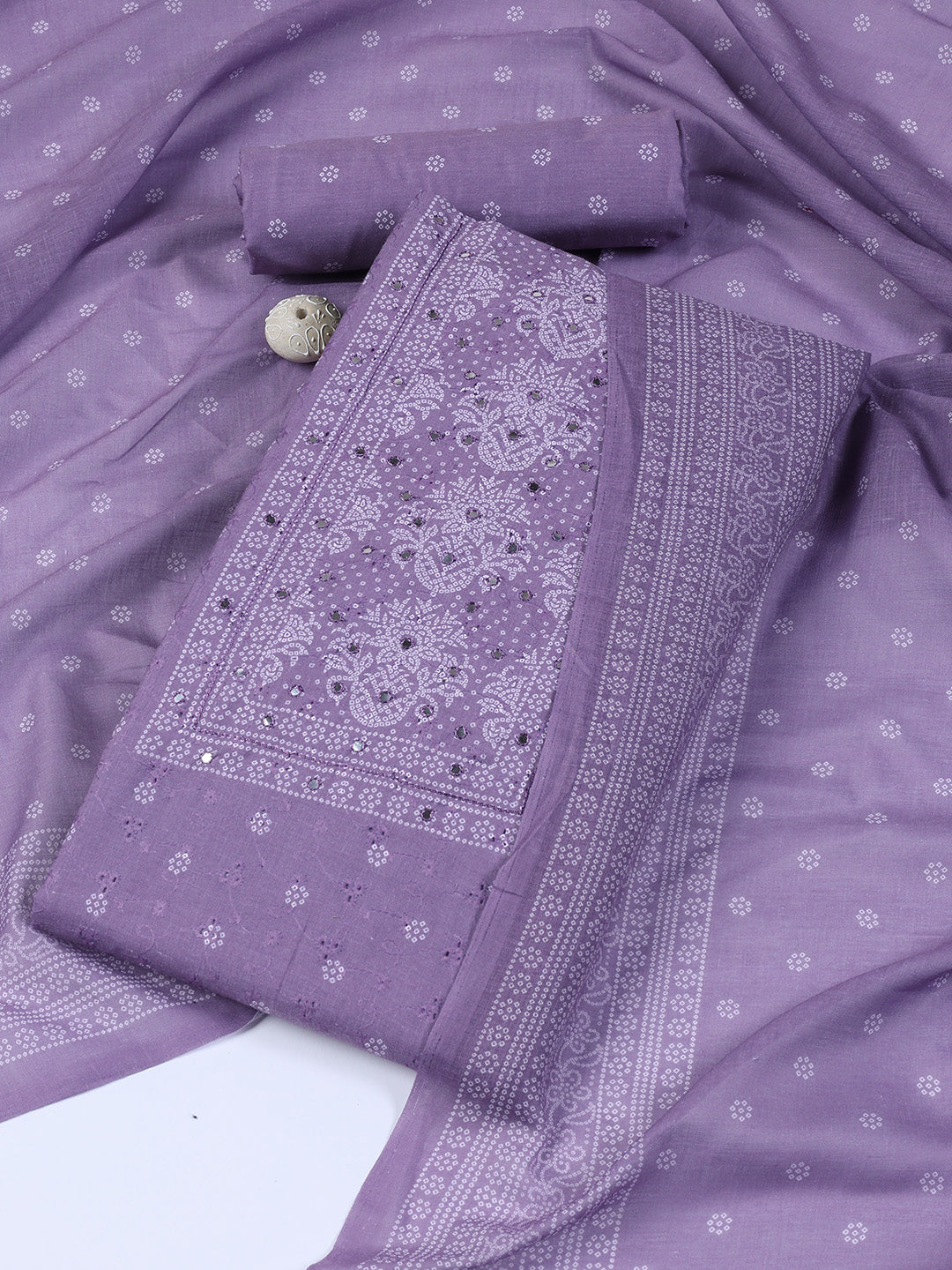 Neck Work Cotton Blend Unstitched Suit With Dupatta