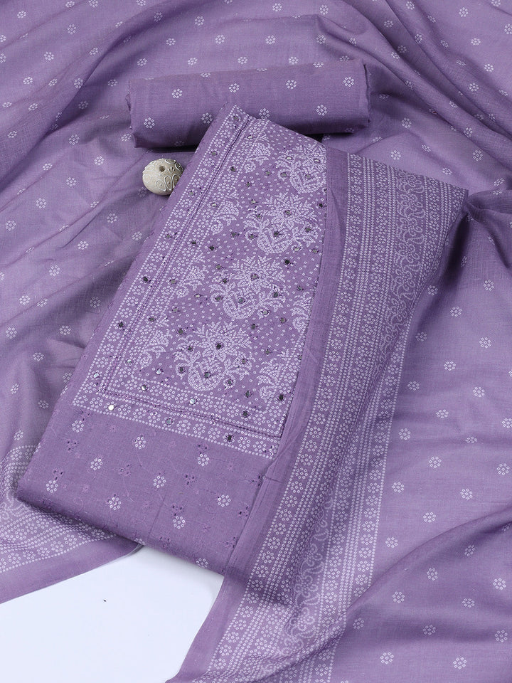 Neck Work Cotton Blend Unstitched Suit With Dupatta