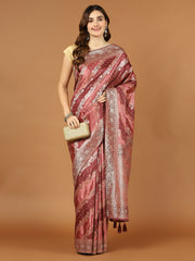 Stone Work Satin Embroidery Saree