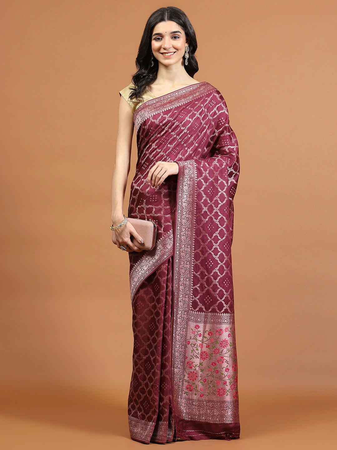 Zari Border Booti Art Silk Woven Saree
