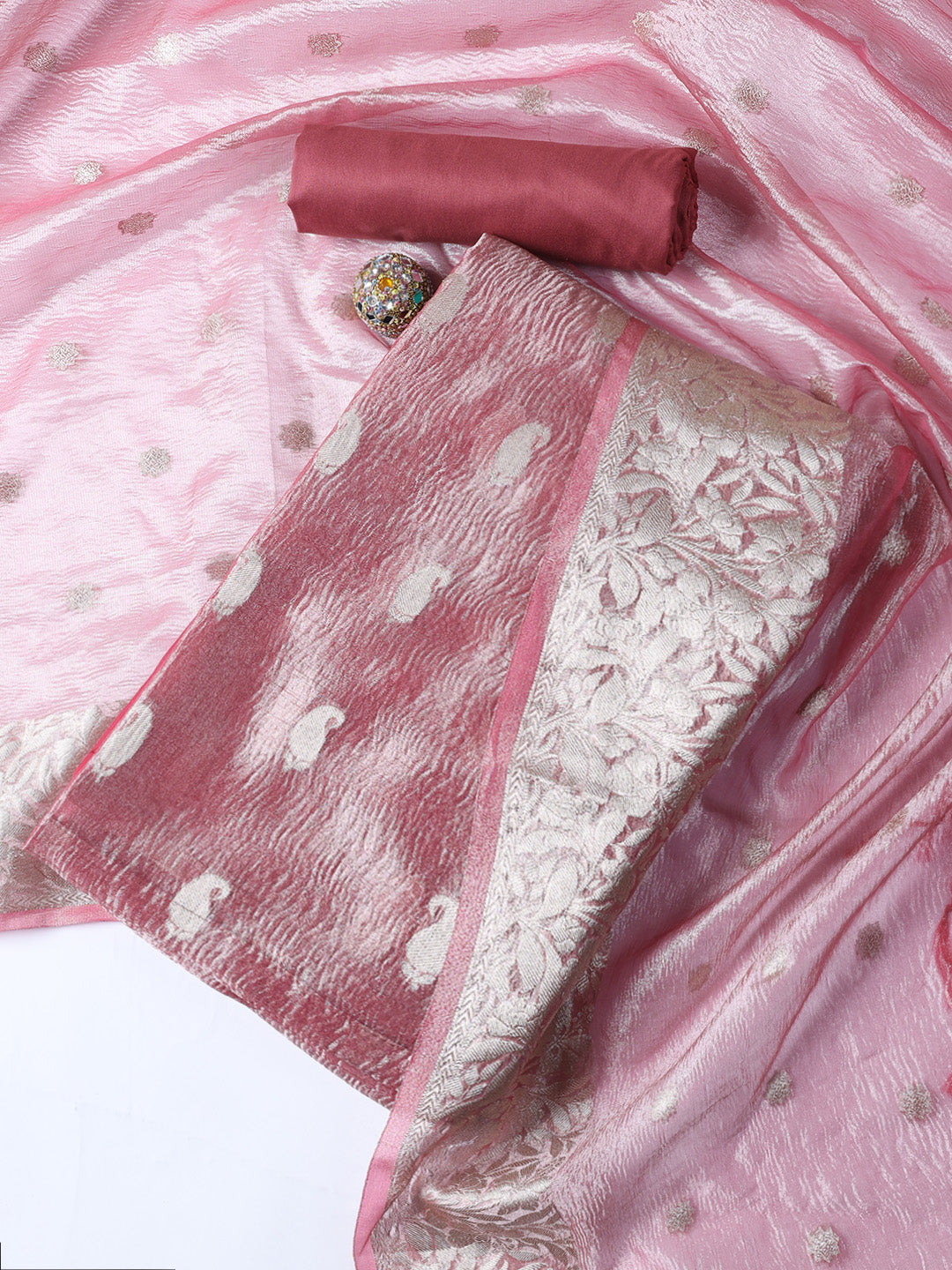 Woven Tissue Unstitched Suit With Dupatta
