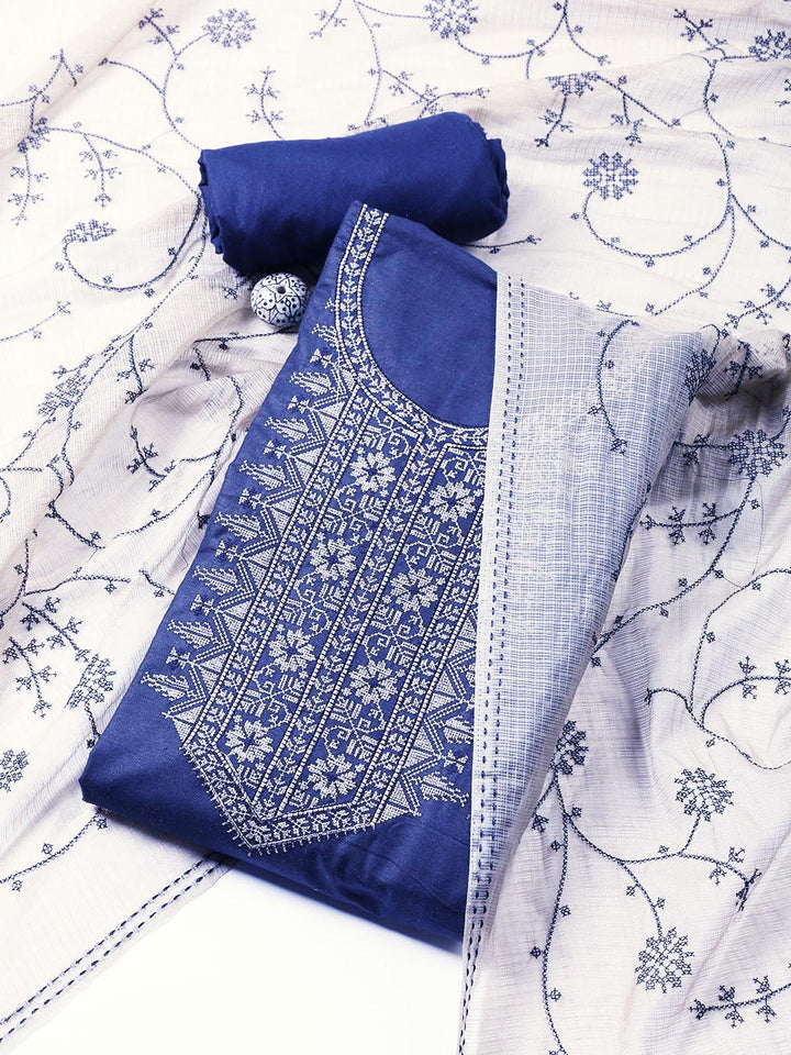 Neck Embroidered Cotton Blend Unstitched Suit Piece With Dupatta