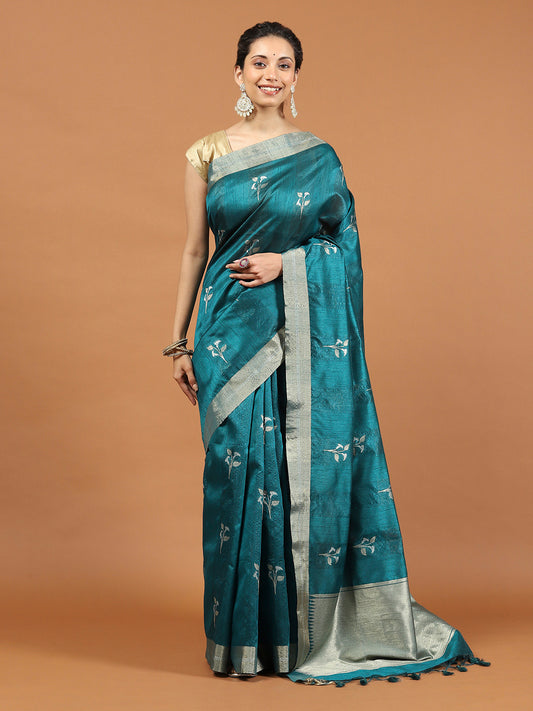 Woven Border Booti Art Silk Saree