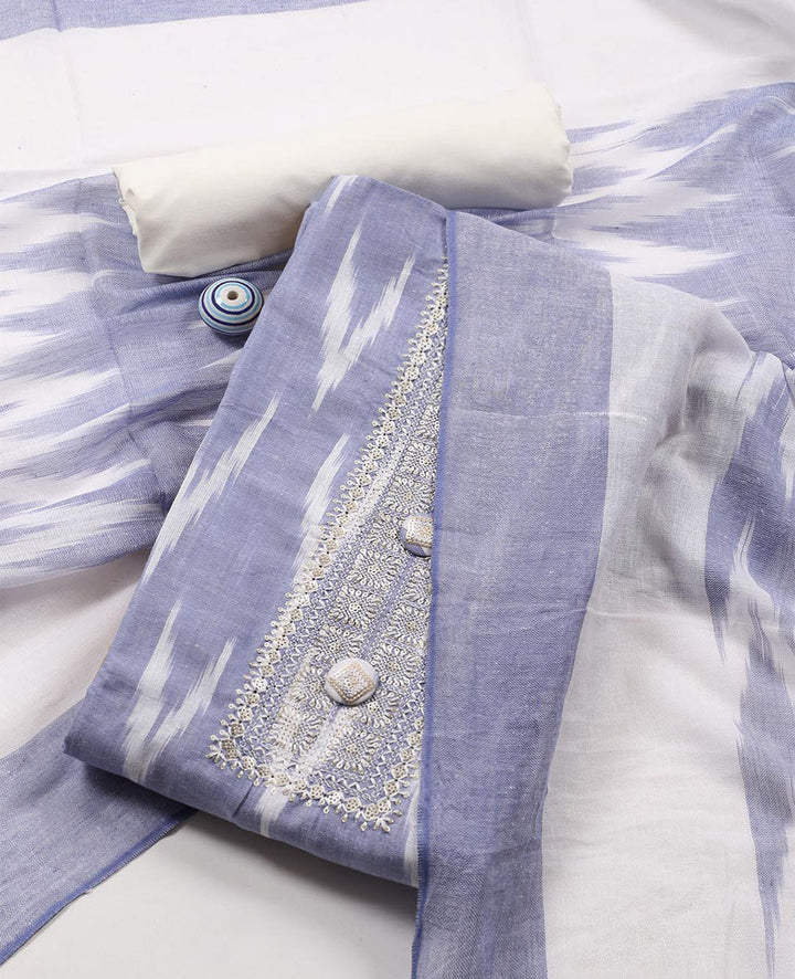 Neck Embroidered Cotton Blend Unstitched Suit Piece With Dupatta