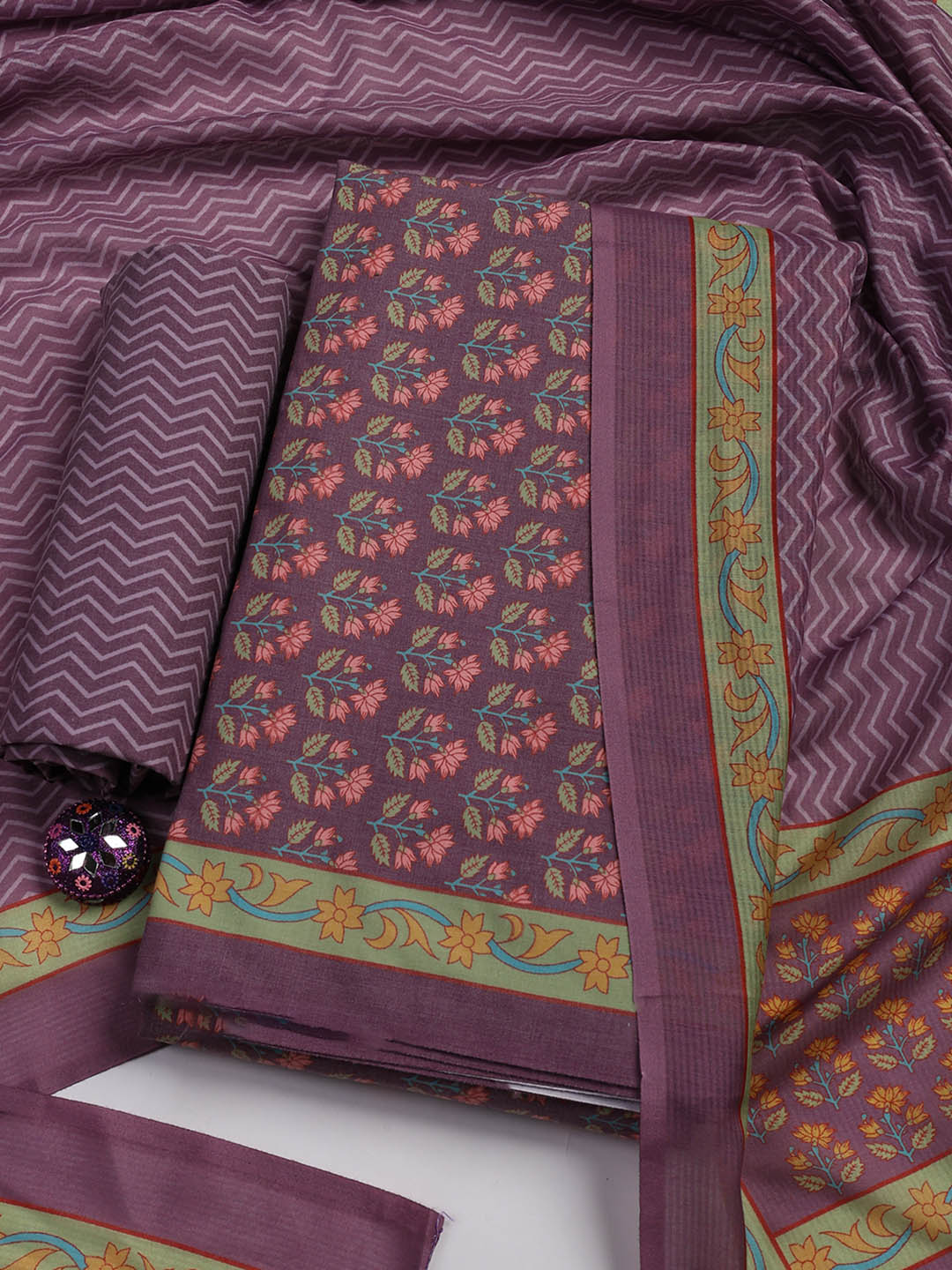 Printed Cotton Blend Unstitched Suit Piece With Dupatta