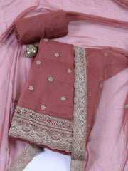 Neck Embroidered Tissue Unstitched Suit With Dupatta