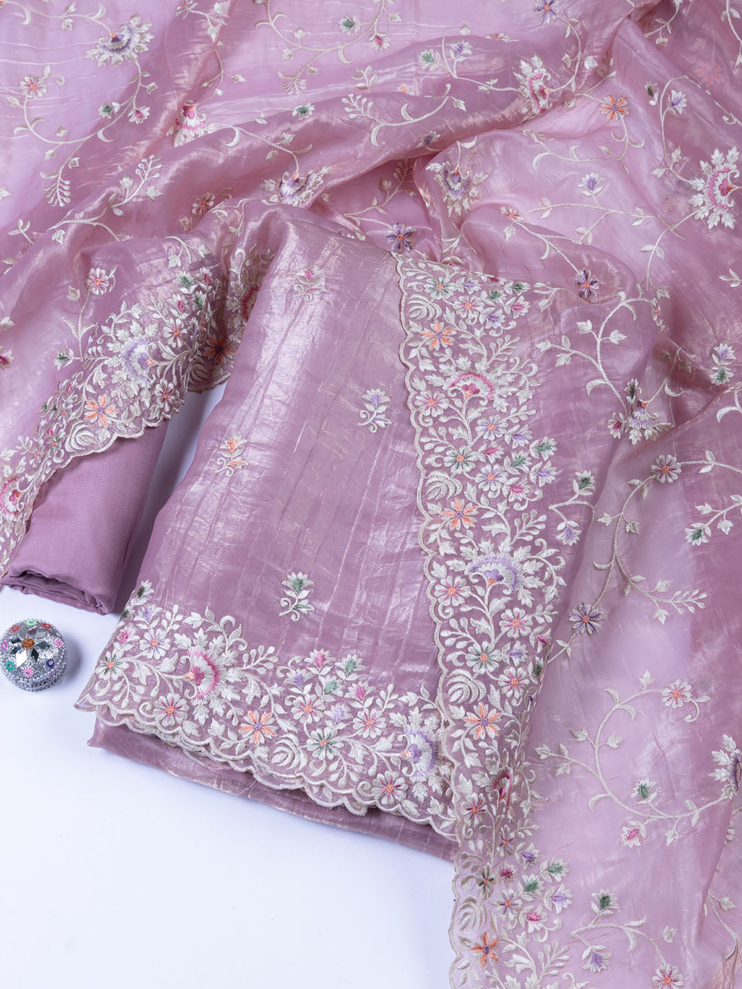 Embroidered Tissue Unstitched Suit With Dupatta