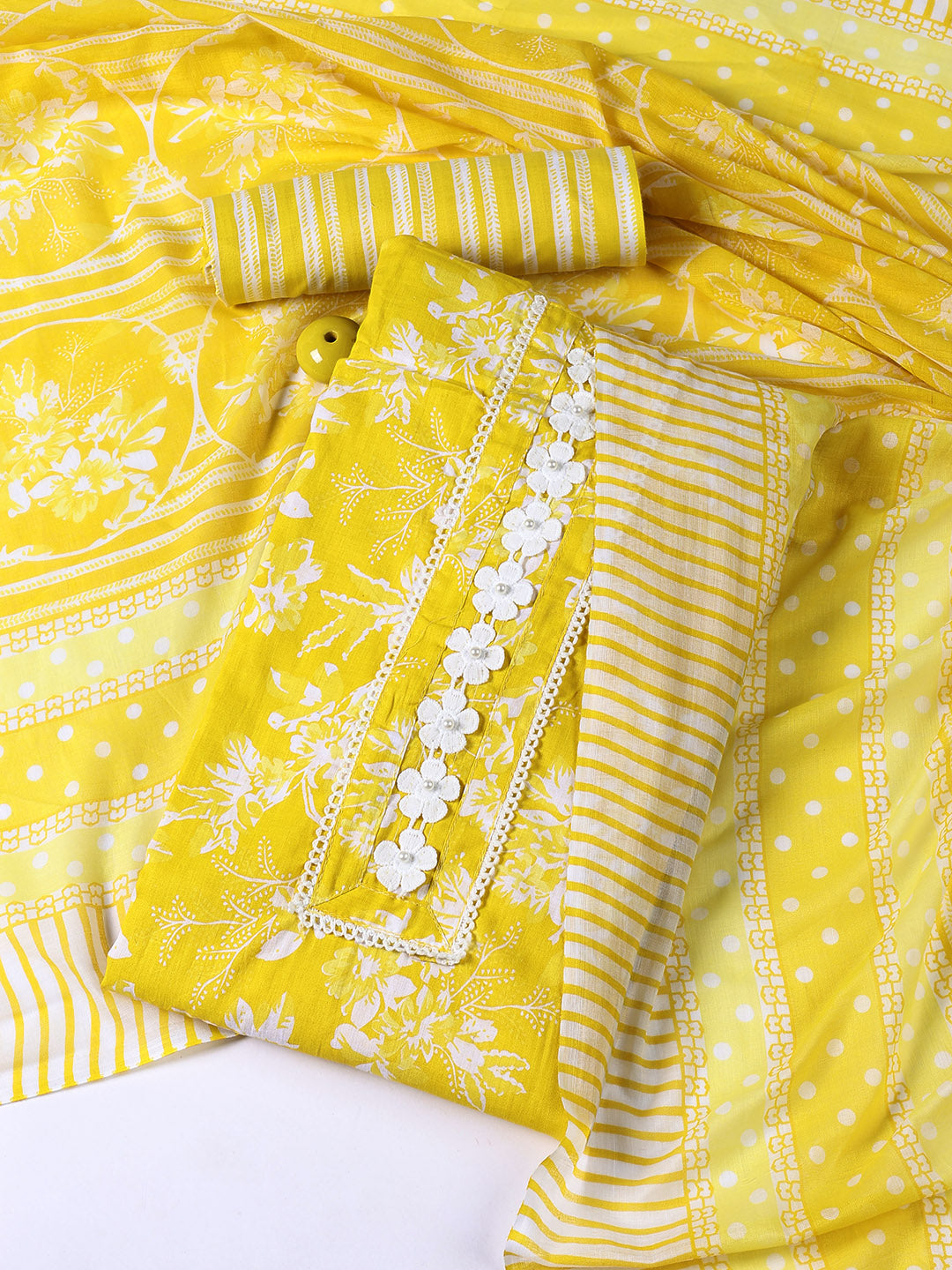 Printed Cotton Blend Unstitched Suit With Dupatta