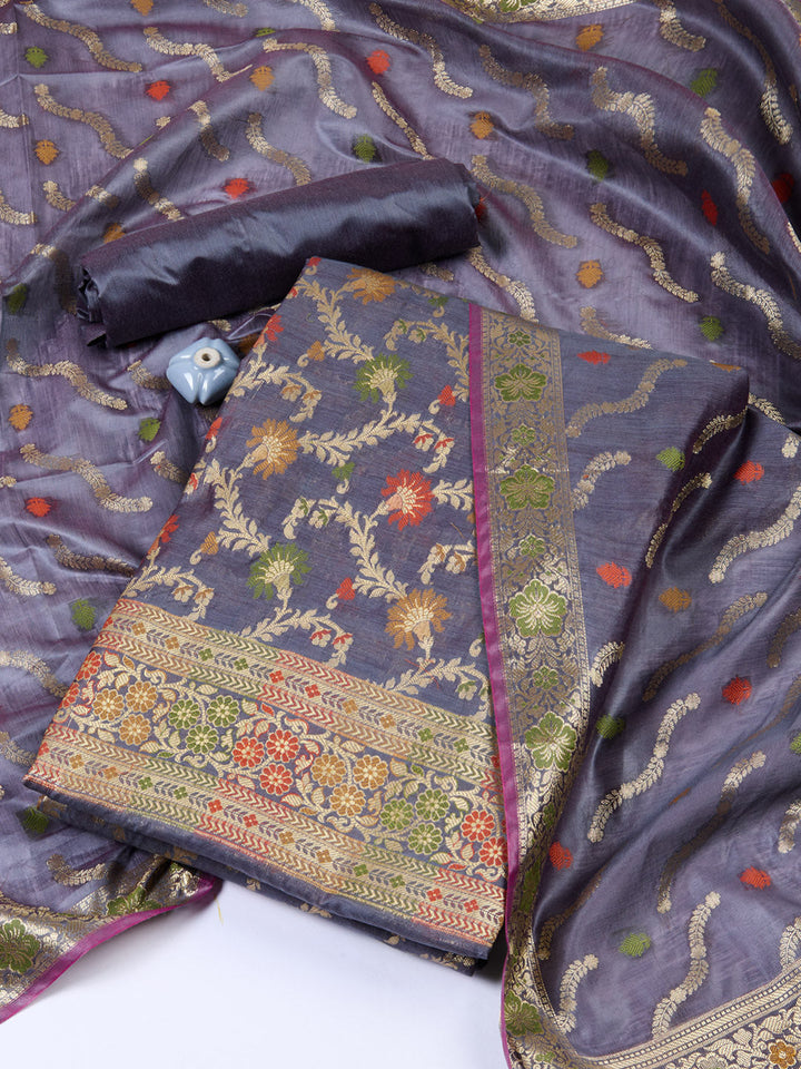 Woven Chanderi Unstitched Suit With Dupatta