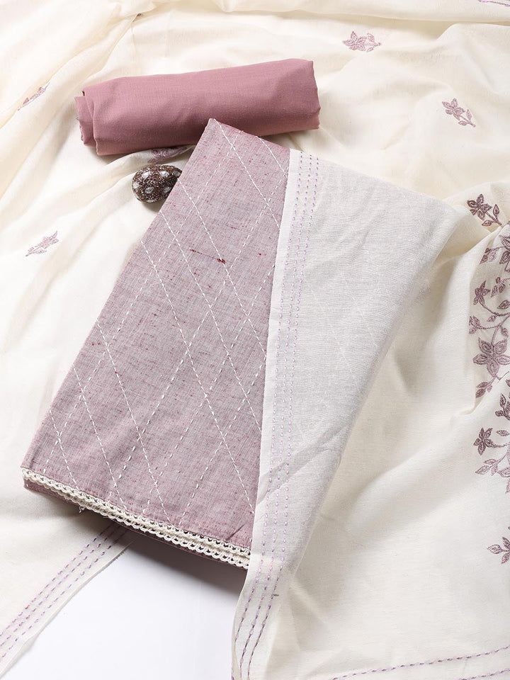 Plain Cotton Blend Unstitched Suit Piece With Dupatta