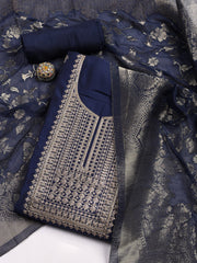 Neck Embroidered Chanderi Unstitched Suit With Dupatta