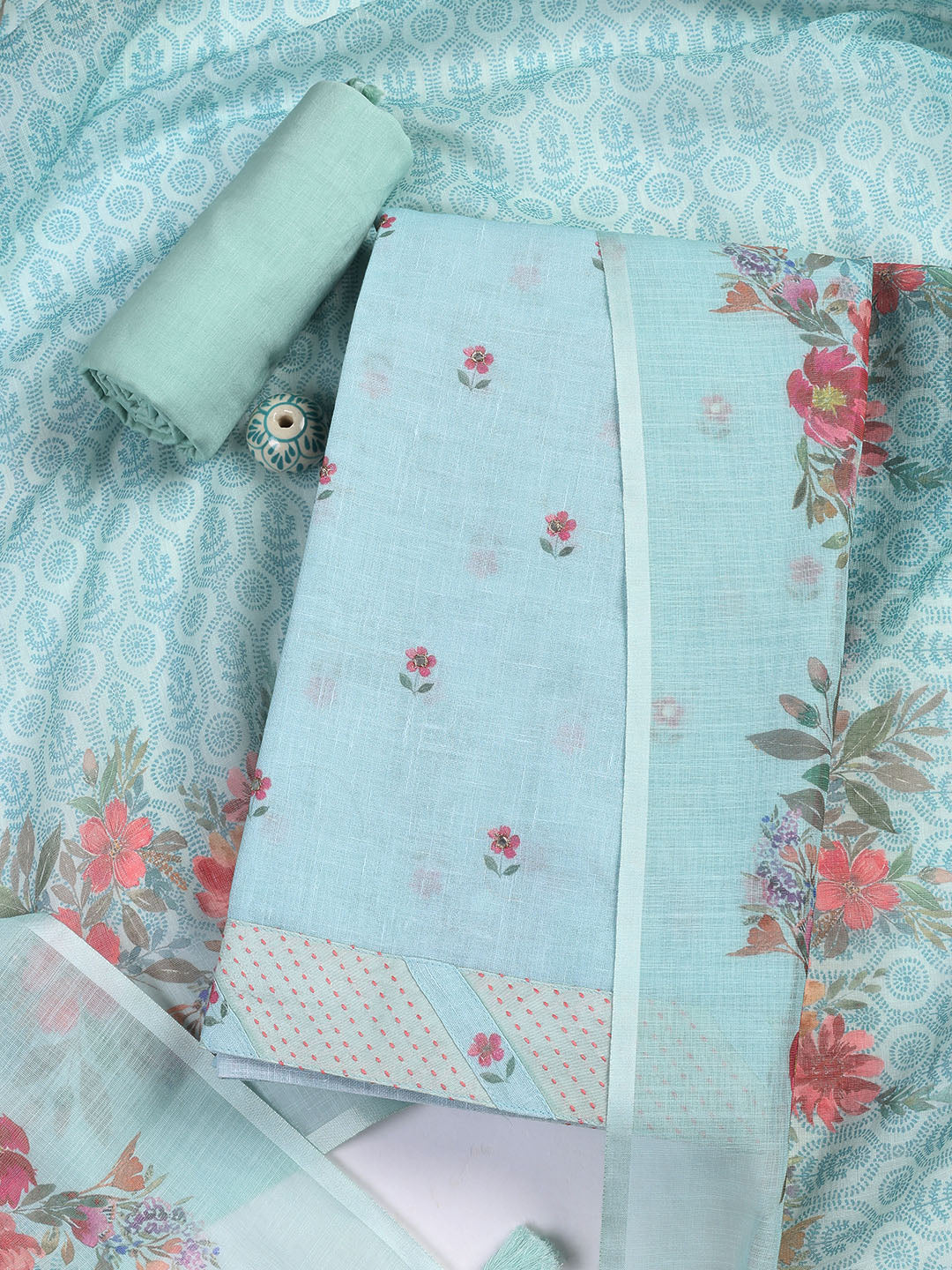Printed Linen Unstitched Suit With Dupatta