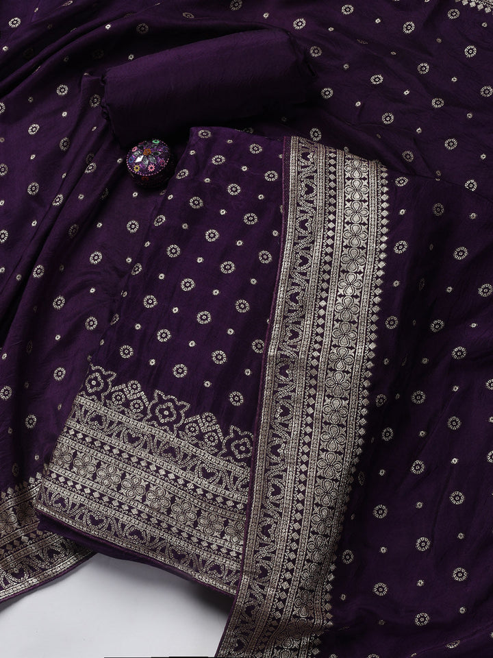 Embroidered Art Silk Unstitched Suit Piece With Dupatta