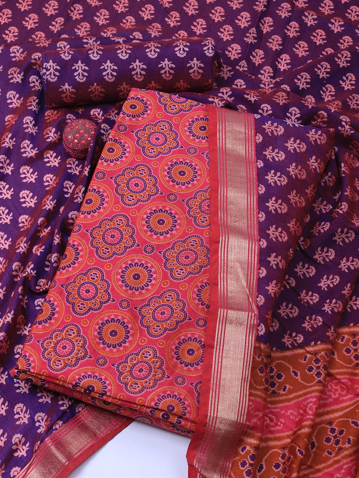 Art Silk Unstitched Suit Piece With Dupatta